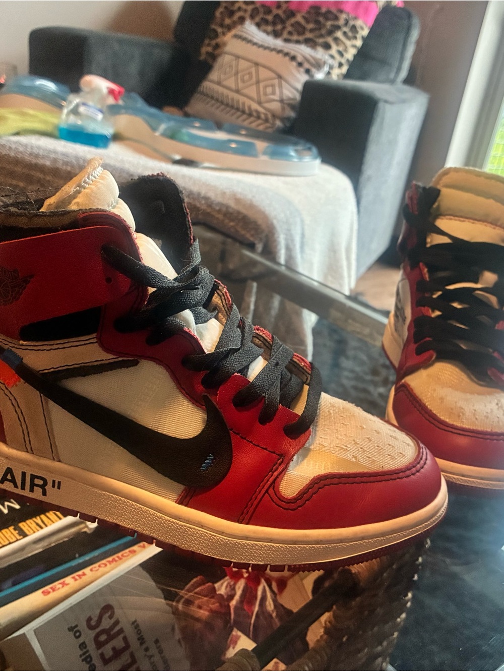 Off white Jordan Retro High-Top Sneakers in Red, White & Black